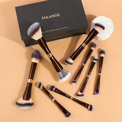 Makeup Brush Set, 8-Piece Double-Ended Collection with 16 Brush Heads, Aluminum Alloy Handles and Storage Box