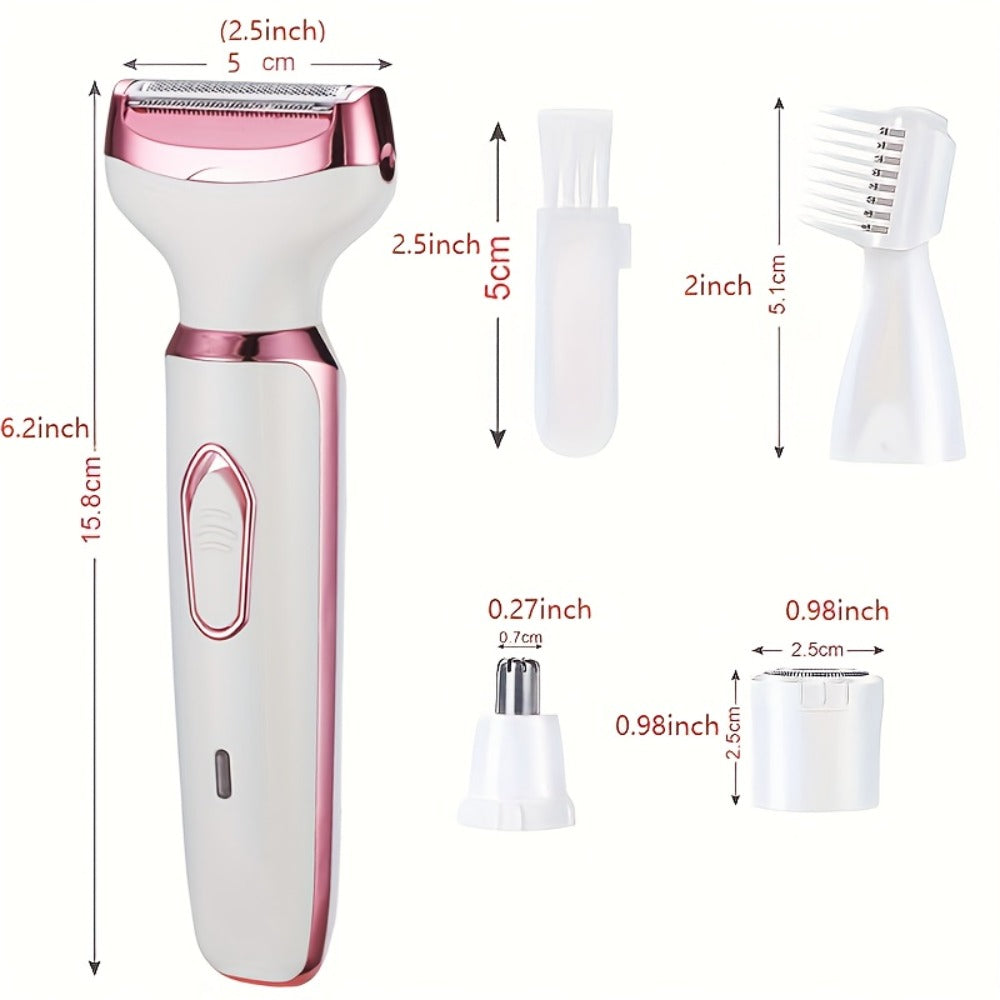 4-in-1 Electric Hair Remover for Women USB Rechargeable Shaver Trimmer – Eyebrow Nose Face Leg Bikini Line Underarm Peach Fuzz Removal