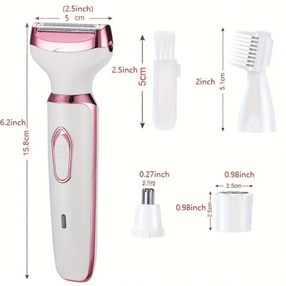 4-in-1 Electric Hair Remover for Women USB Rechargeable Shaver Trimmer – Eyebrow Nose Face Leg Bikini Line Underarm Peach Fuzz Removal