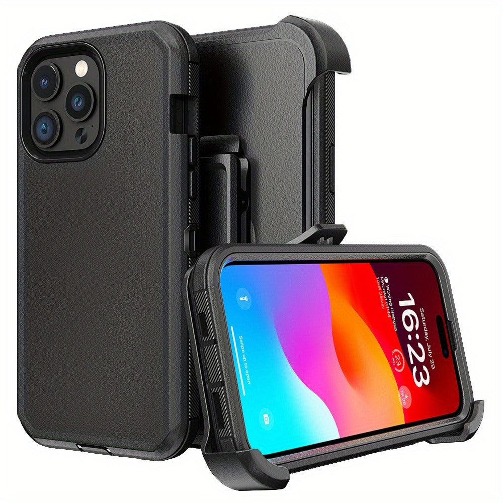 Phone Case Dual-Layer TPU and PC Cover with Rotating Belt Clip Holster for Black iPhone 15 Configuration