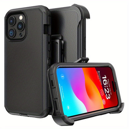 Phone Case Dual-Layer TPU and PC Cover with Rotating Belt Clip Holster for Black iPhone 15 Configuration