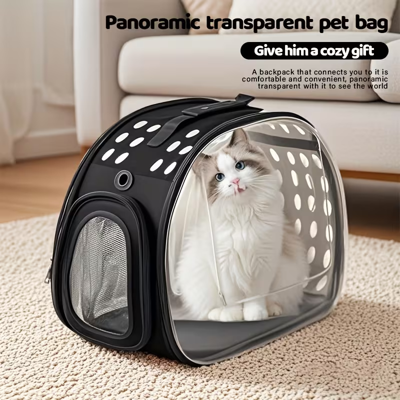 Transparent PVC Bubble Cat Backpack Carrier | Airline Approved Clear Window Pet Bag with Ventilated Side Panels, Foldable Frame