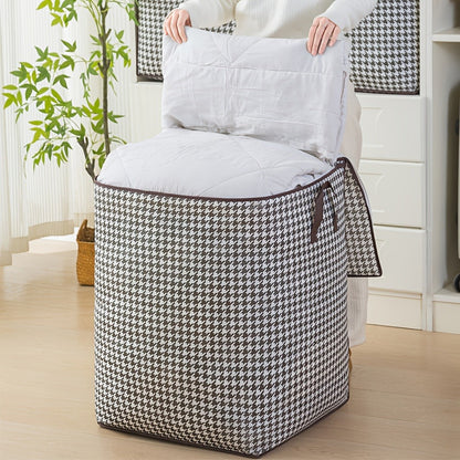 Large Storage Bags Houndstooth Non-Woven Fabric Organizer with Double Zipper & Handles – 160L/180L Dustproof Foldable Storage Box