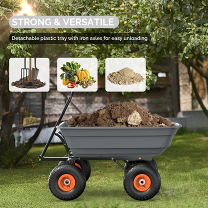 Garden Cart Dump Wagon, 4-Wheel Poly Cargo Cart with 2-in-1 Handle for Garden, Farm, Lawn and Yard Hauling