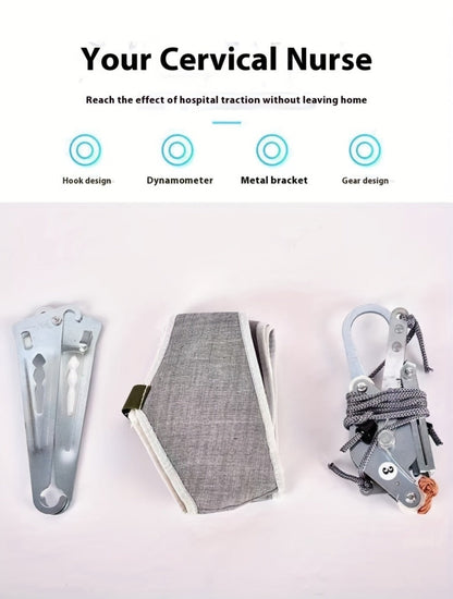 Cervical Traction Device with Handle, Adjustable Neck Traction Belt & Shoulder Massager, Spinal Decompression Pillow for Tension