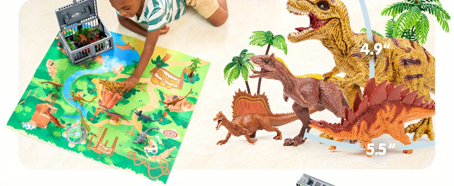 Dinosaur Toys for Kids 19pcs with Play Mat & Storage Cage, Realistic Dinosaur Figures Playset for Boys Girls Ages 3+