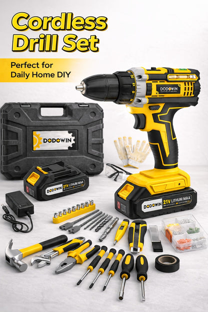 Cordless Impact Drill Set 12V / 21V Electric Drill Kit, 45Nm Torque, 2-Speed, Keyless Chuck, LED Light
