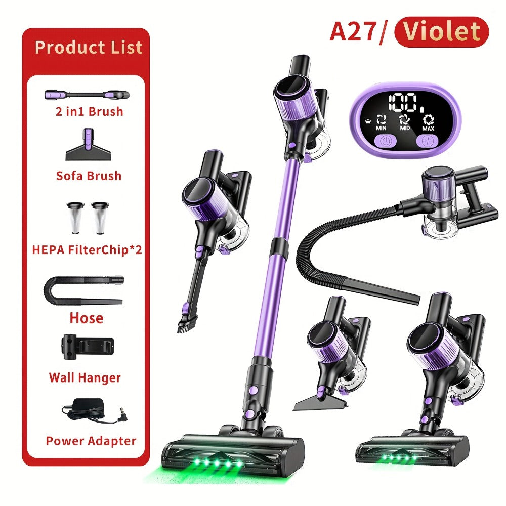 Cordless Stick Vacuum Cleaner 45KPA 8-in-1 with Anti-Tangle Brush Green Light Detection for Carpet Pet Hair Hardwood Tile Floor