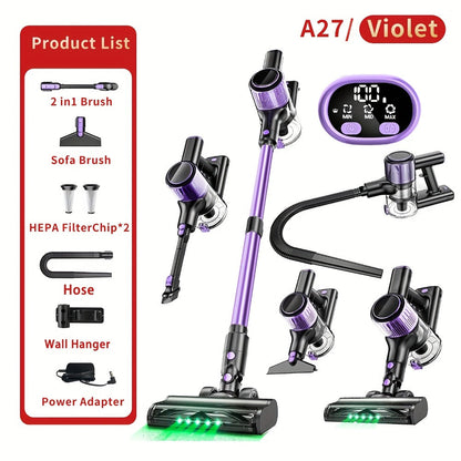 Cordless Stick Vacuum Cleaner 45KPA 8-in-1 with Anti-Tangle Brush Green Light Detection for Carpet Pet Hair Hardwood Tile Floor