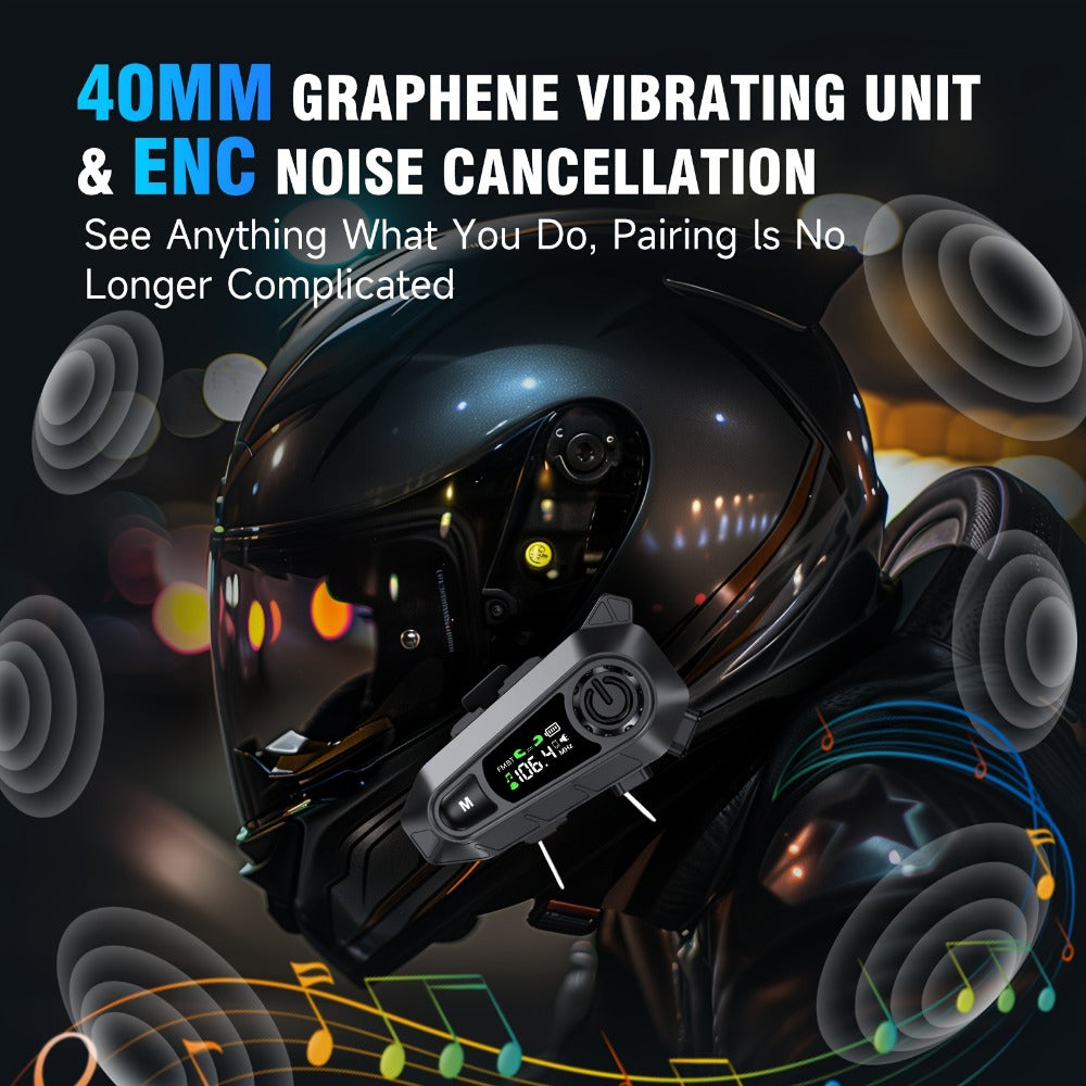 Motorcycle Helmet Bluetooth Intercom Headset 500M Range Bluetooth 5.3 LED Display Noise Cancelling Voice Control FM Radio Music Sharing