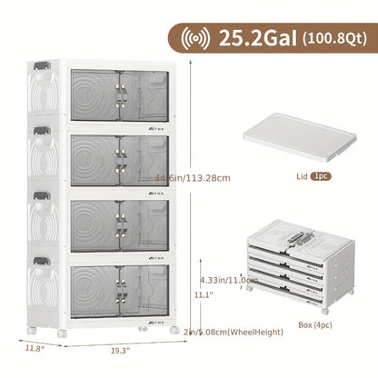 Collapsible Storage Bin with Lid, Foldable Storage Cabinet 2/3/4/5 Layer 48QT Plastic Organizer, Freestanding Storage Rack for Home