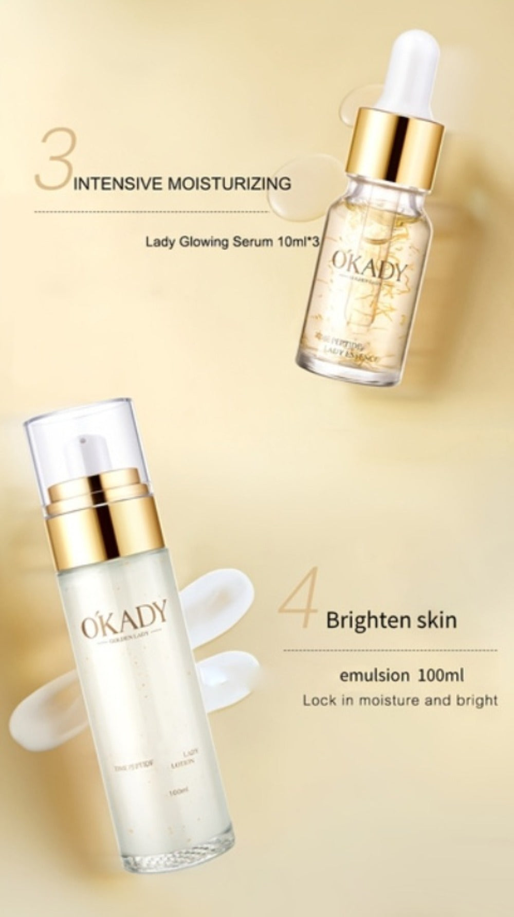 Skincare Set with OKADY Label, 10 Gold-Themed Pieces with Mud Mask Stick and Day Night Product Forms