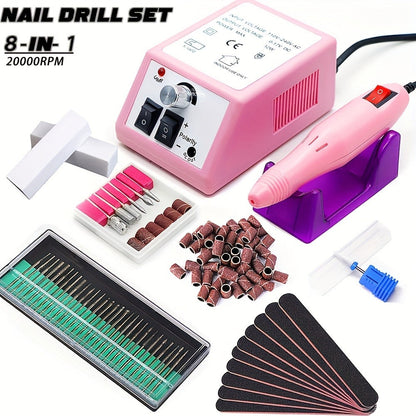 Electric Nail Drill 20000 RPM Console Kit with 6 Bits, 50 Sanding Bands and Standard or 8-in-1 Options