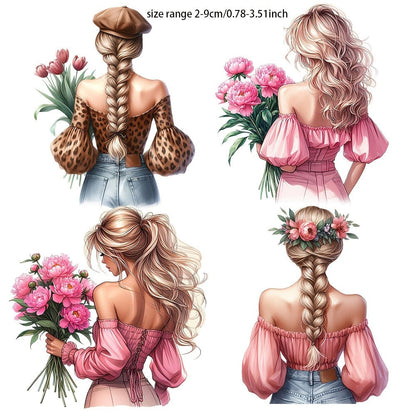 Aesthetic Floral Stickers for Journaling 16pcs – Floral Girl Artistic Cut-Out Scrapbook Sticker Sheets, 2 Styles