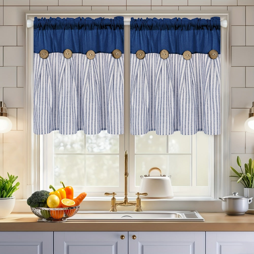 Semi Sheer Curtains Bohemian Linen Cotton Patchwork Grommet Top Window Drapes for Bedroom Living Room Kitchen Bathroom Cafe