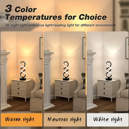 Spiral LED Table Lamp with Dimmable Push-Button Control, Modern Metal Base and Six Black or White Configuration Options