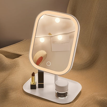LED Makeup Mirror with Lights Rechargeable, Foldable Lighted Vanity Mirror 3 Color Modes Touch Dimming Portable Stand