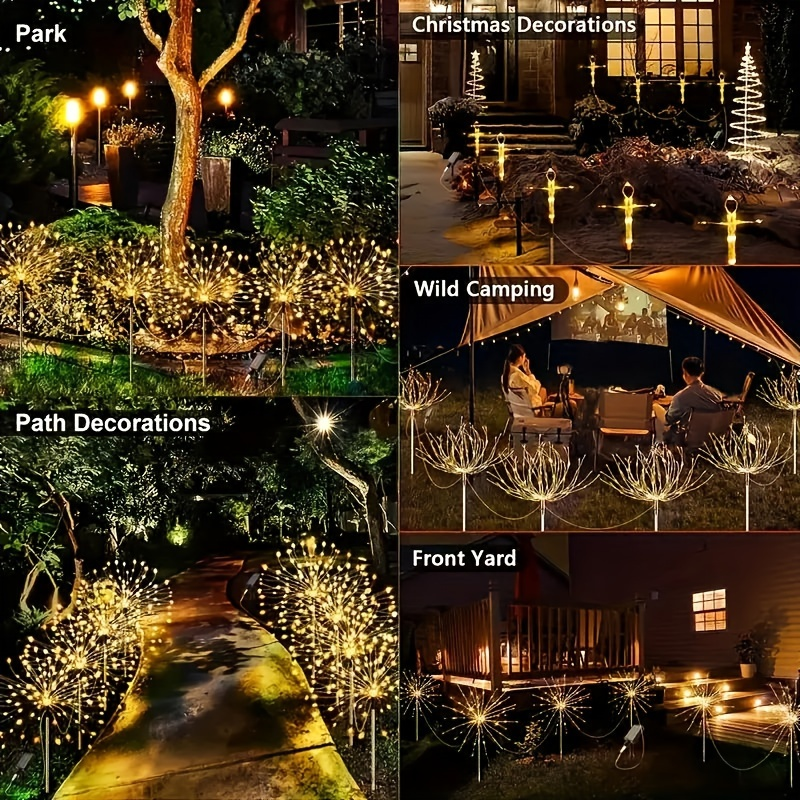 Solar Garden Lights Dandelion Firework Stakes with Remote, 540/1080 LEDs, 8 Modes and 6/12 Packs
