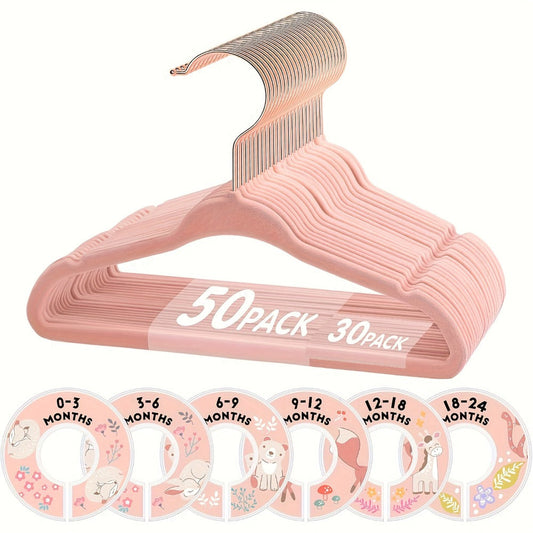 Baby Hangers Pink Velvet Nursery Closet Kids Clothes Hangers with Size Dividers for Infant Toddler Girls Boys 50/30pcs