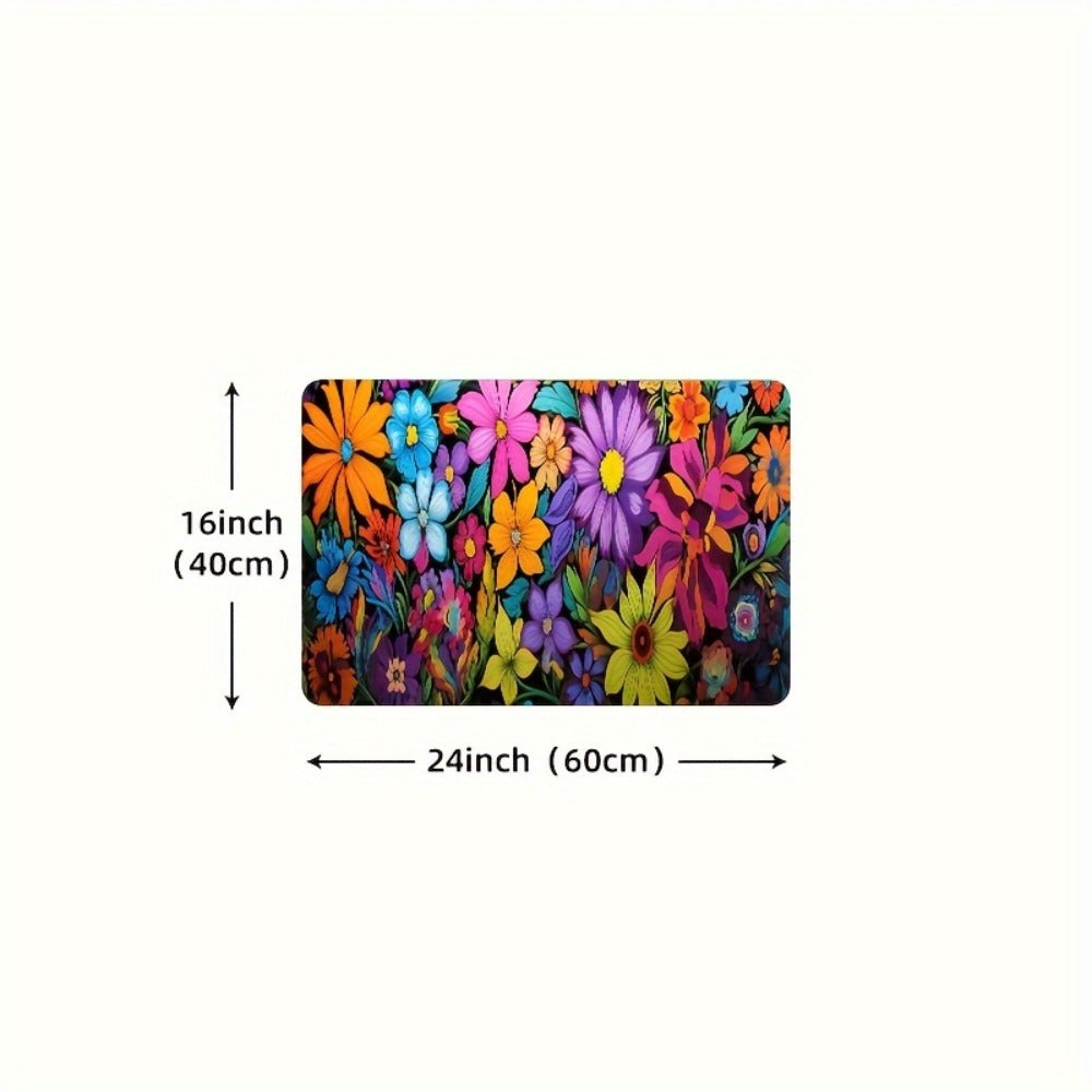 Kitchen Mat Floral Design, Rectangular Rug, 100% Polyester Floor Mat for Kitchen, Bathroom, Laundry Room