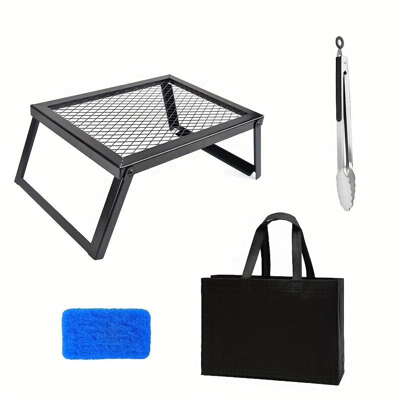 Portable Camping Bonfire Grill with Storage Bag – Heavy Duty Iron Barbecue Rack for Outdoor Picnic, RV Party & Firewood Heating