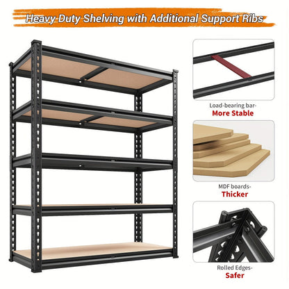 5-Tier Garage Shelving Unit with Adjustable Steel Shelves in Three Size and Capacity Options for Garage, Basement or Workshop