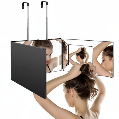Barber Mirror, 3 Way Mirror for Self Hair Cutting with LED Lights, 360° View Anti-Fog HD Glass USB Rechargeable Folding Barber Mirror