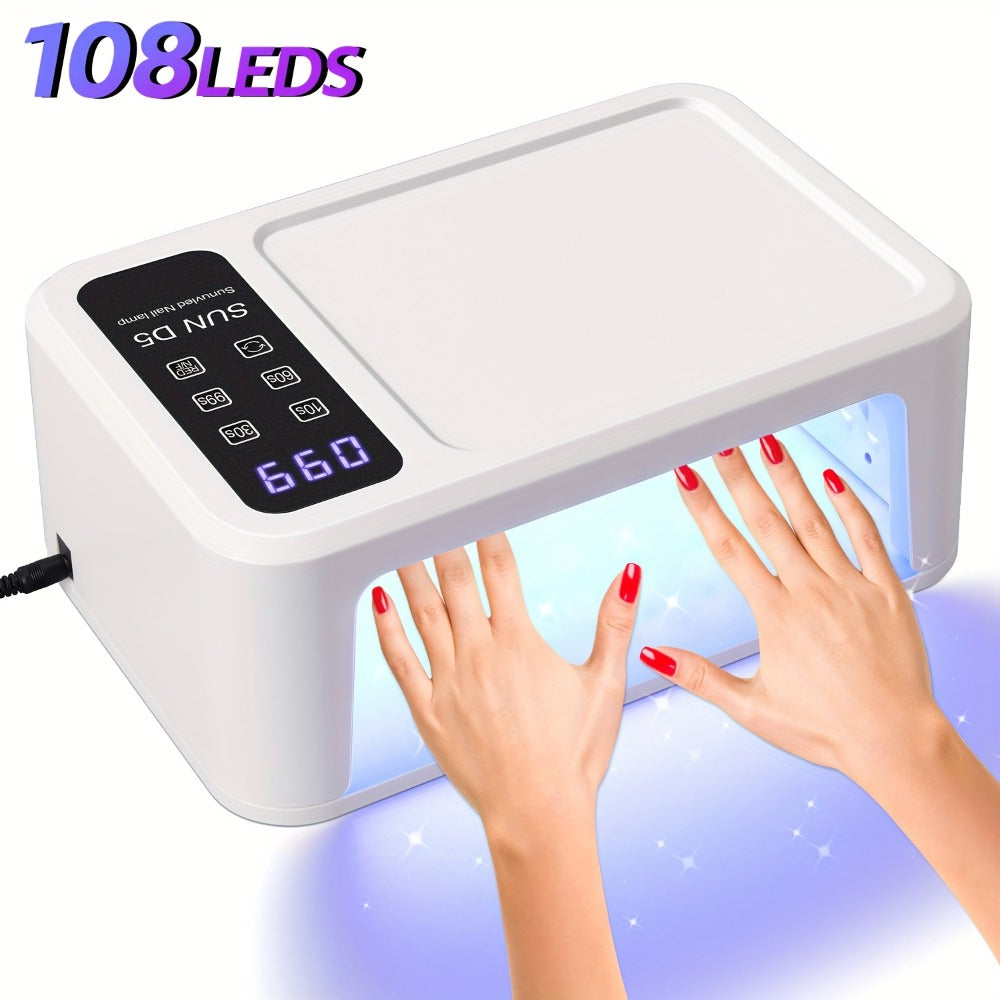 Sun-D5 Dual-Hand UV/LED Nail Lamp with 108-Bead Label, Removable Base, LCD and Four Timers