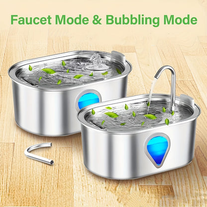 Stainless Steel Pet Water Fountain – USB Automatic Cat & Dog Water Dispenser with Transparent Window, 2-in-1 Design