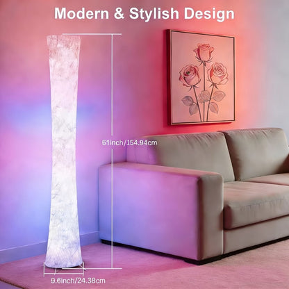 Smart RGB LED Floor Lamp Music Sync Dimmable Color Changing App Remote Control White Fabric Shade for Living Room Bedroom Office Decor
