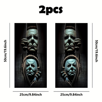 Two-Piece Masked Figure Car Window Decal Set with Stacked Black-and-Gray Horror Portrait Panels