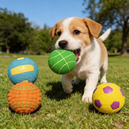 Latex Squeaky Dog Balls 4 Pack Soft Bouncy Sport Fetch Balls for Puppies & Small Dogs – 2.8 Inch Vibrant Color Chew Throw & Fetch Toy Set