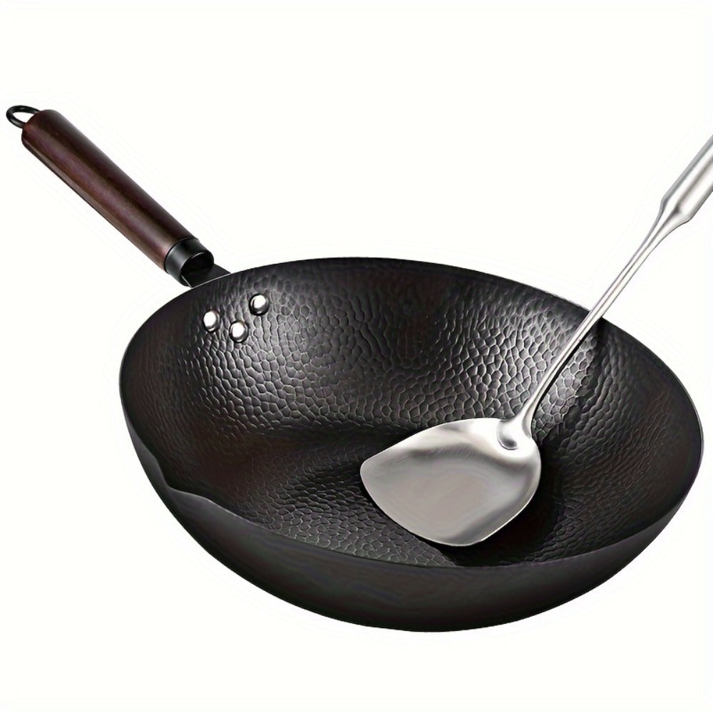 Carbon Steel Wok Pan 12.6 Inch with Lid & 10 Accessories, Uncoated Chinese Stir Fry Wok, Flat Bottom for Electric Induction Gas Stoves