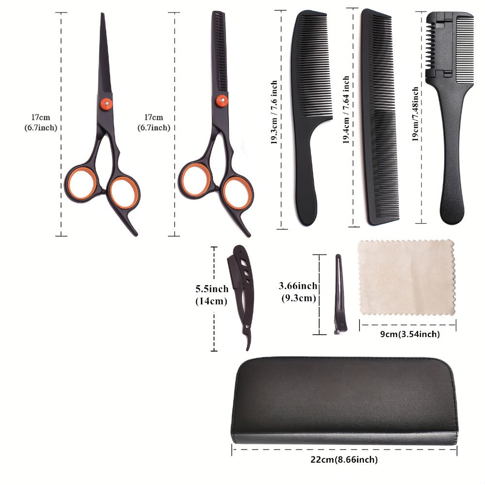 Hair Cutting Scissors Set – Japan Stainless Steel Barber Shears with Thinning Scissors & Razor Comb, Professional Salon Kit for Women Men