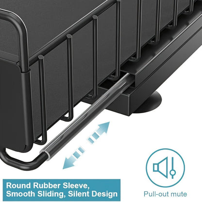 Under Sink Storage Organizer 2-Tier Sliding Metal Shelf in 1-Pack or 2-Pack, Black, White or Gray