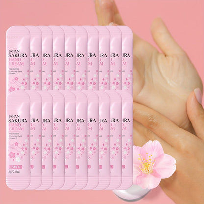 Japanese Sakura Hand Cream Set 20 Pcs LAIKOU Cherry Blossom Moisturizing Lotion with Glycerin & Vitamin C Lightweight Non-Greasy Portable