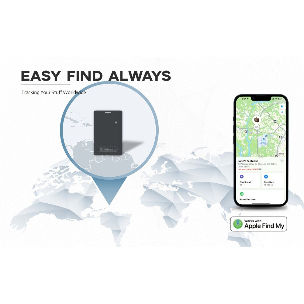 Ultra-Thin Rechargeable Apple Find My Wallet Tracker Card with Qi Wireless Charging and Built-In Ring Alert