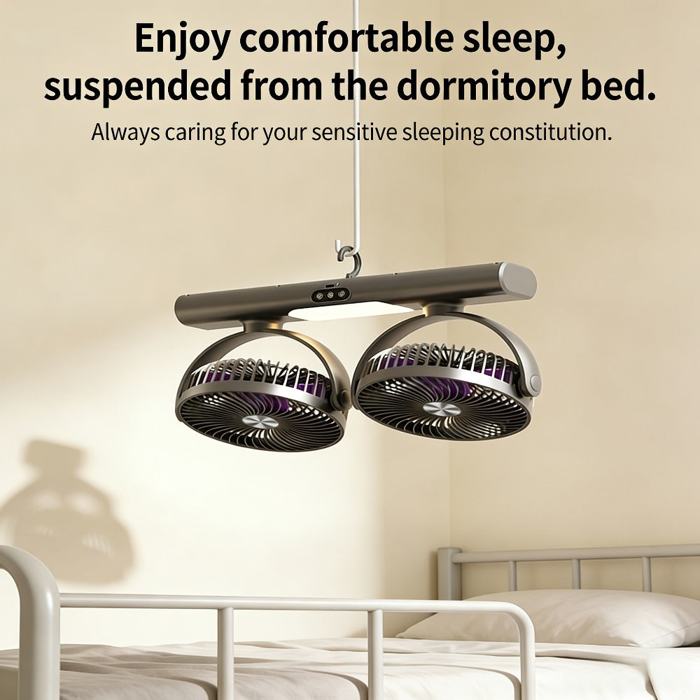 Double Head Air Circulation Fan USB Rechargeable, Desktop & Wall-Mounted 3-Speed Dual-Head Fan with Atmosphere Night Light