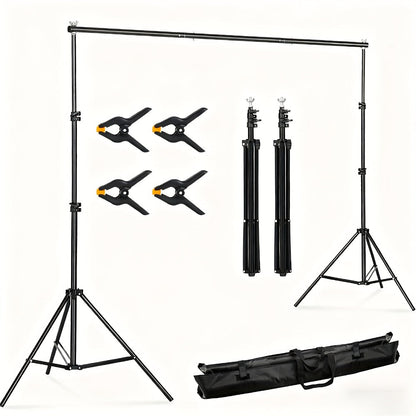 10x7ft Adjustable Backdrop Stand Kit for Photo Studio – Background Support System with 2 Stands, 4 Crossbars