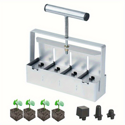 Garden Clod Breaker & Soil Blocker Tool – Heavy Duty Metal Multi-Cell Soil Block Maker with Adjustable Handle for Seed Starting