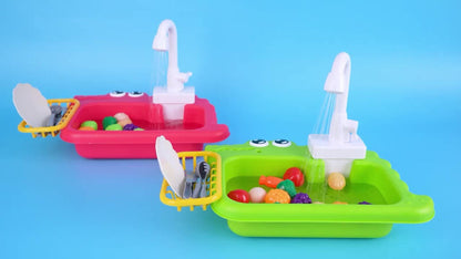 Kids Play Sink Toy with Running Water, Water Cycle System Pretend Play Dishwasher Kitchen Sink for Toddlers Boys & Girls