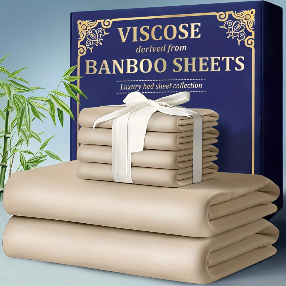 Bamboo Cooling Fitted Sheet Set 2300TC Deep Pocket All Season Bed Sheets for Entryways, Bedrooms and Living Spaces