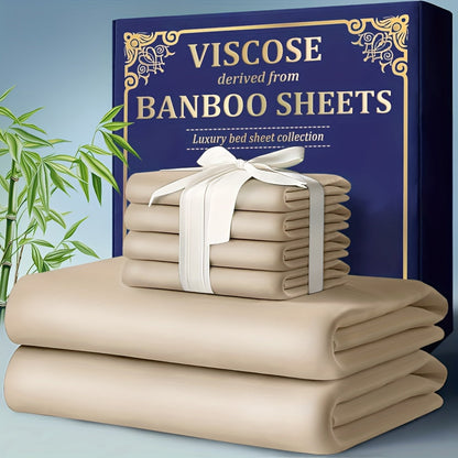 Bamboo Cooling Fitted Sheet Set 2300TC Deep Pocket All Season Bed Sheets for Entryways, Bedrooms and Living Spaces