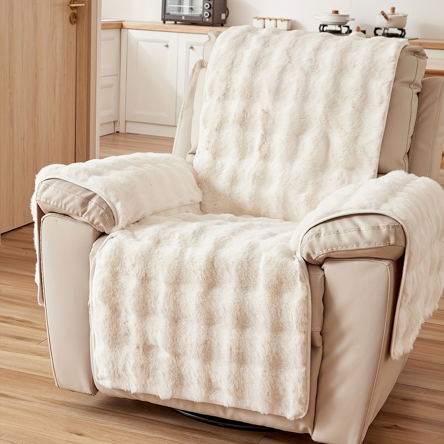 Plush Faux-Fur Style Recliner Chair Drape, 55 x 190 cm, in Coffee, Gray or White for One Seat