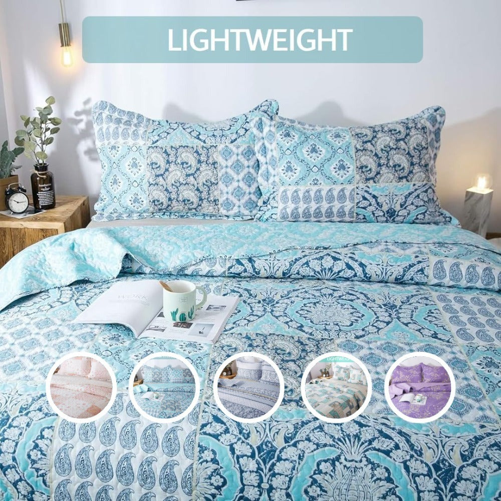 Floral Quilt Set Lightweight Bedspread Coverlet 2 or 3-Piece, All Season Hypoallergenic Breathable Paisley Patchwork Print Quilt for Bedroom