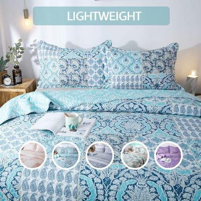 Floral Quilt Set Lightweight Bedspread Coverlet 2 or 3-Piece, All Season Hypoallergenic Breathable Paisley Patchwork Print Quilt for Bedroom