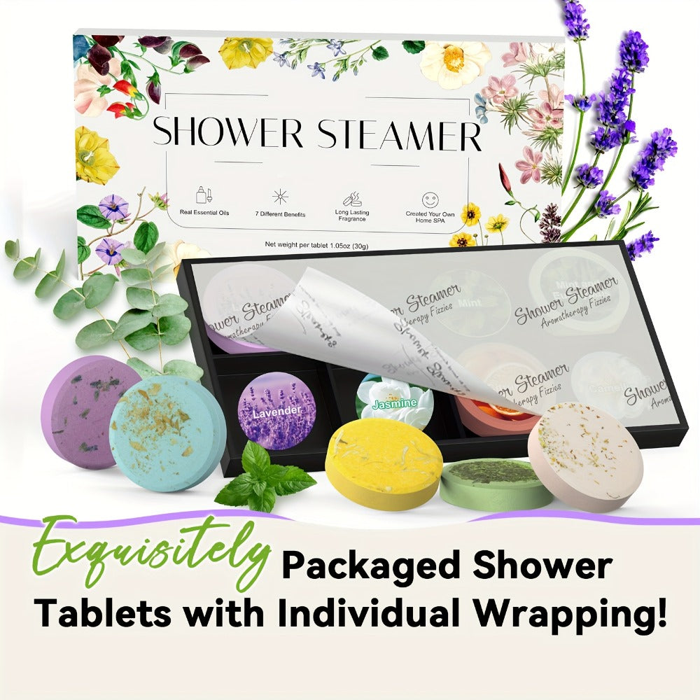 Shower Steamers Gift Set 6 Pcs Individually Wrapped – Natural Essential Oil Aromatherapy, for Bath Time, Home Spa and Personal Care