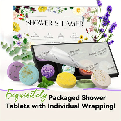 Shower Steamers Gift Set 6 Pcs Individually Wrapped – Natural Essential Oil Aromatherapy, for Bath Time, Home Spa and Personal Care