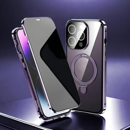 Phone Case Privacy-Panel Double-Sided Tempered Glass Cover with Snap Lock and Kickstand for iPhone 15 Models