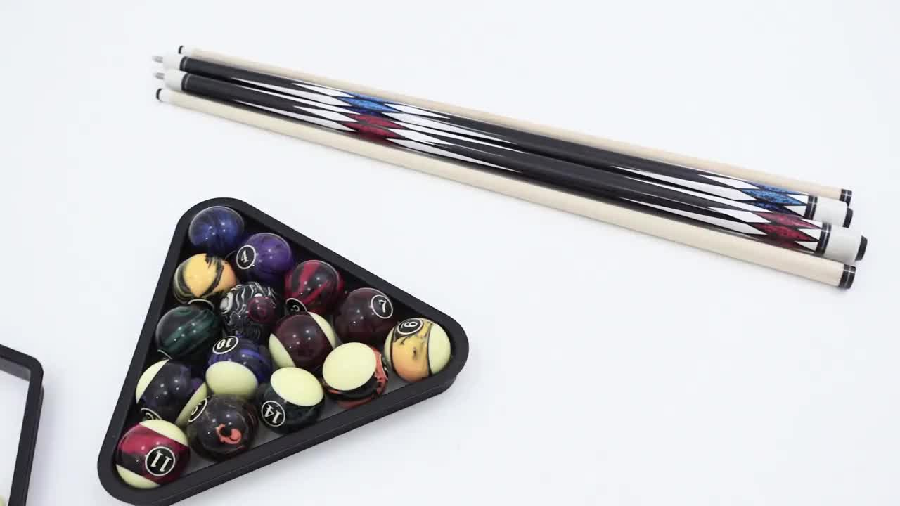 20-Piece Pool Ball and Cue Set with 16 Graphic Billiard Balls, Two Cues and Two Ball Racks
